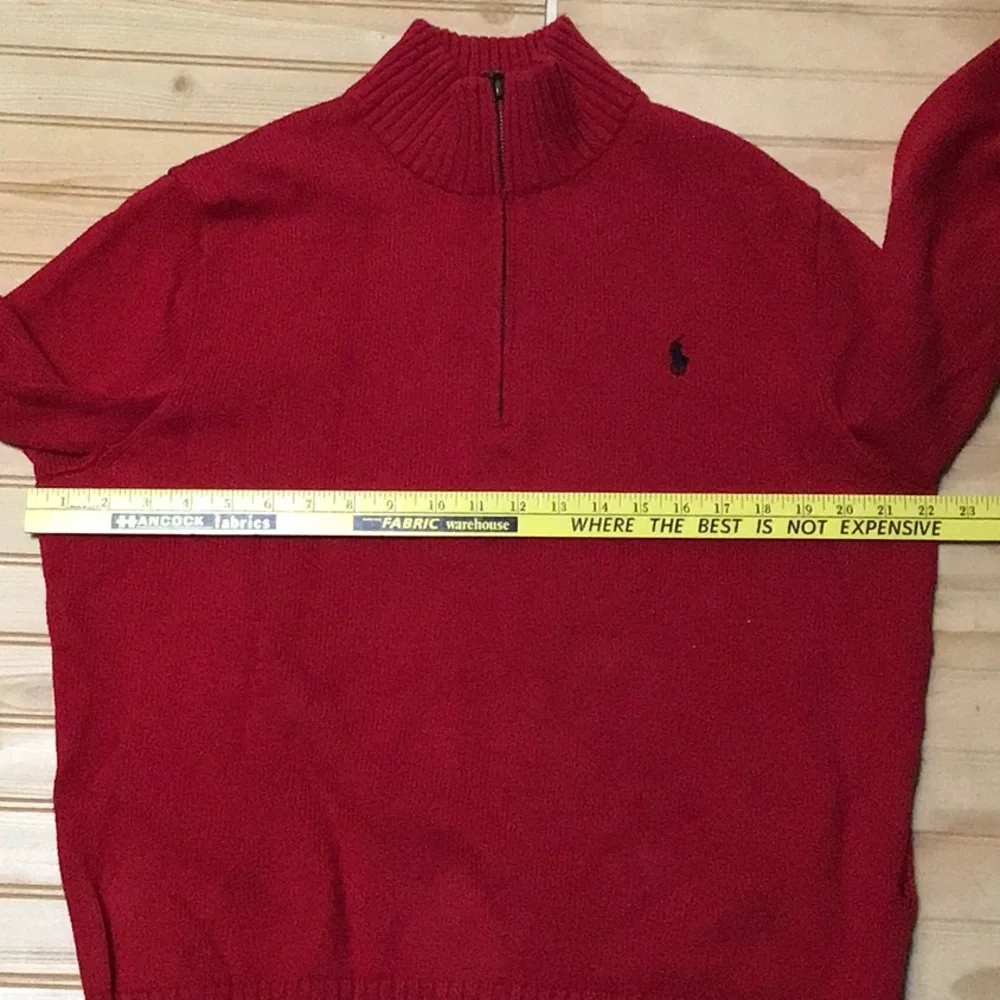 Polo Ralph Lauren Quarter Zip Black Logo Leather tab Zipper Red‎ Sweater Large